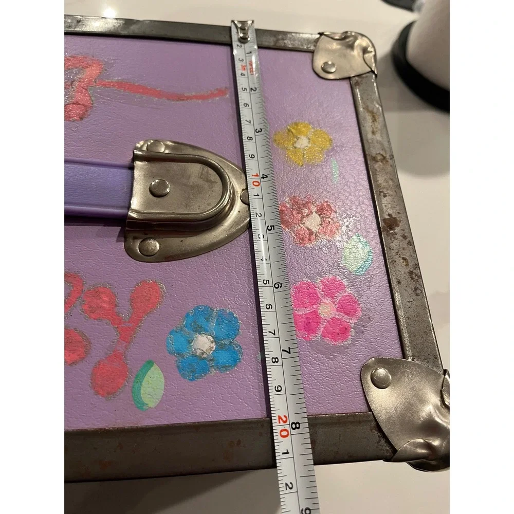 Vintage 90s purple Hand Painted Floral Storage Trunk Hilary Personalized Box
